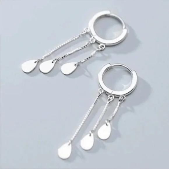 DROP HOOP 925 STERLING SILVER CHAIN EARRINGS, NICE EARRINGS, CUTE EARRINGS - Picture 5 of 5